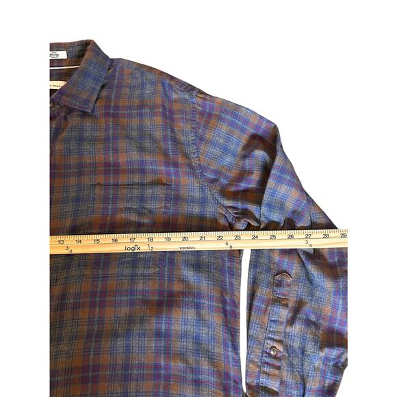 Peter Millar Men’s Cotton Plaid Flannel Brown/Blue Shirt Size L Preppy Mountain - Picture 6 of 8